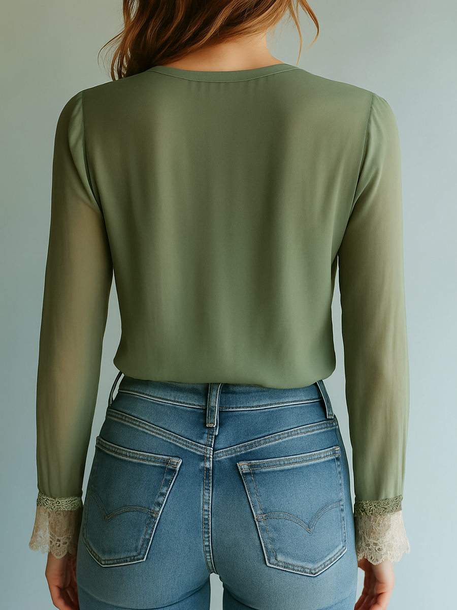 The Isla™ | Vintage Sage Floral Lace Blouse