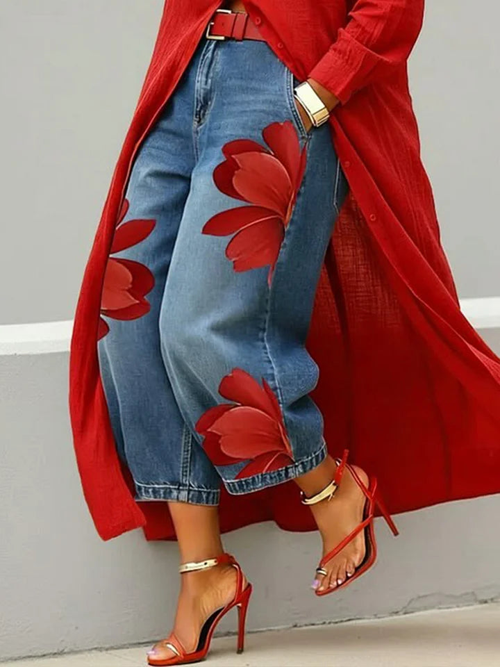 Maud™ - Linen Shirt Dress and Floral Jeans