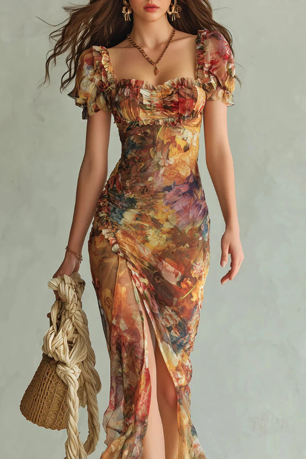 The Rosalie™ | Square-Neck Ruffle Floral Maxi