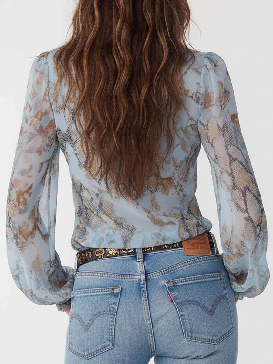 The Kaia™ | Serene Blue Ruffle Zip Blouse
