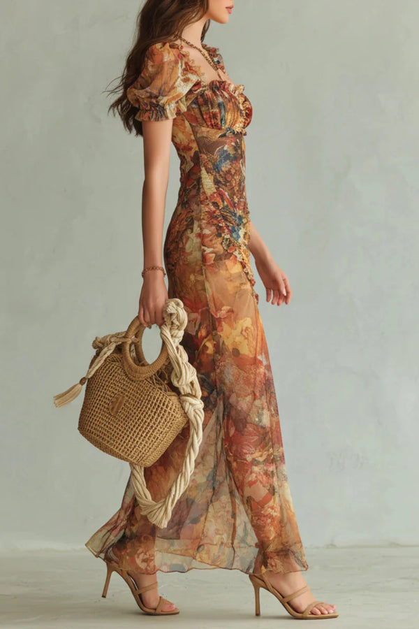 The Rosalie™ | Square-Neck Ruffle Floral Maxi