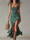 Maya™ | Boho Retro Ruffled Sleeves High Slit Maxi Dress