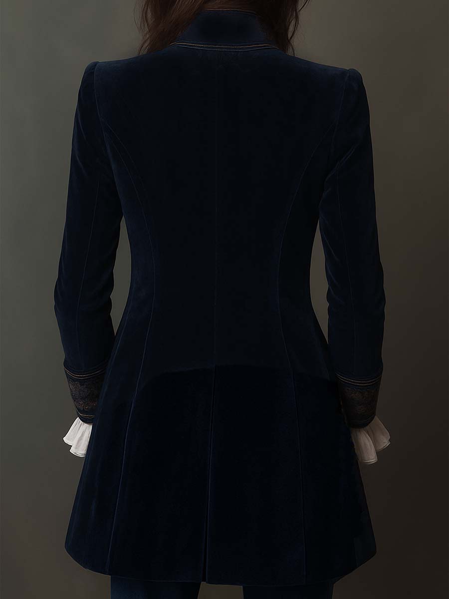 Seraphina | Vintage Navy Velvet Embroidered Long Jacket
