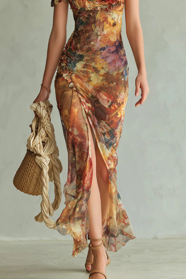 The Rosalie™ | Square-Neck Ruffle Floral Maxi