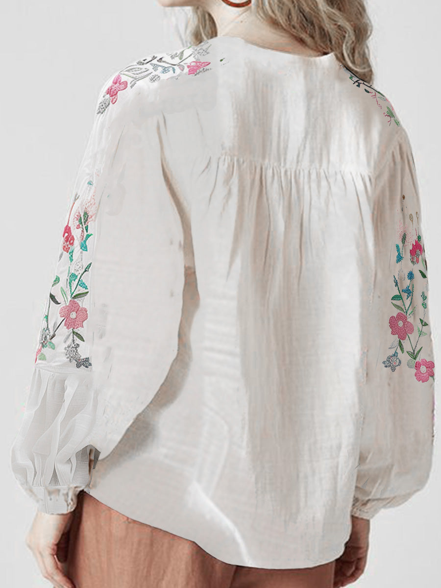 The Anya™ | Artisan Floral Embroidered Linen Shirt