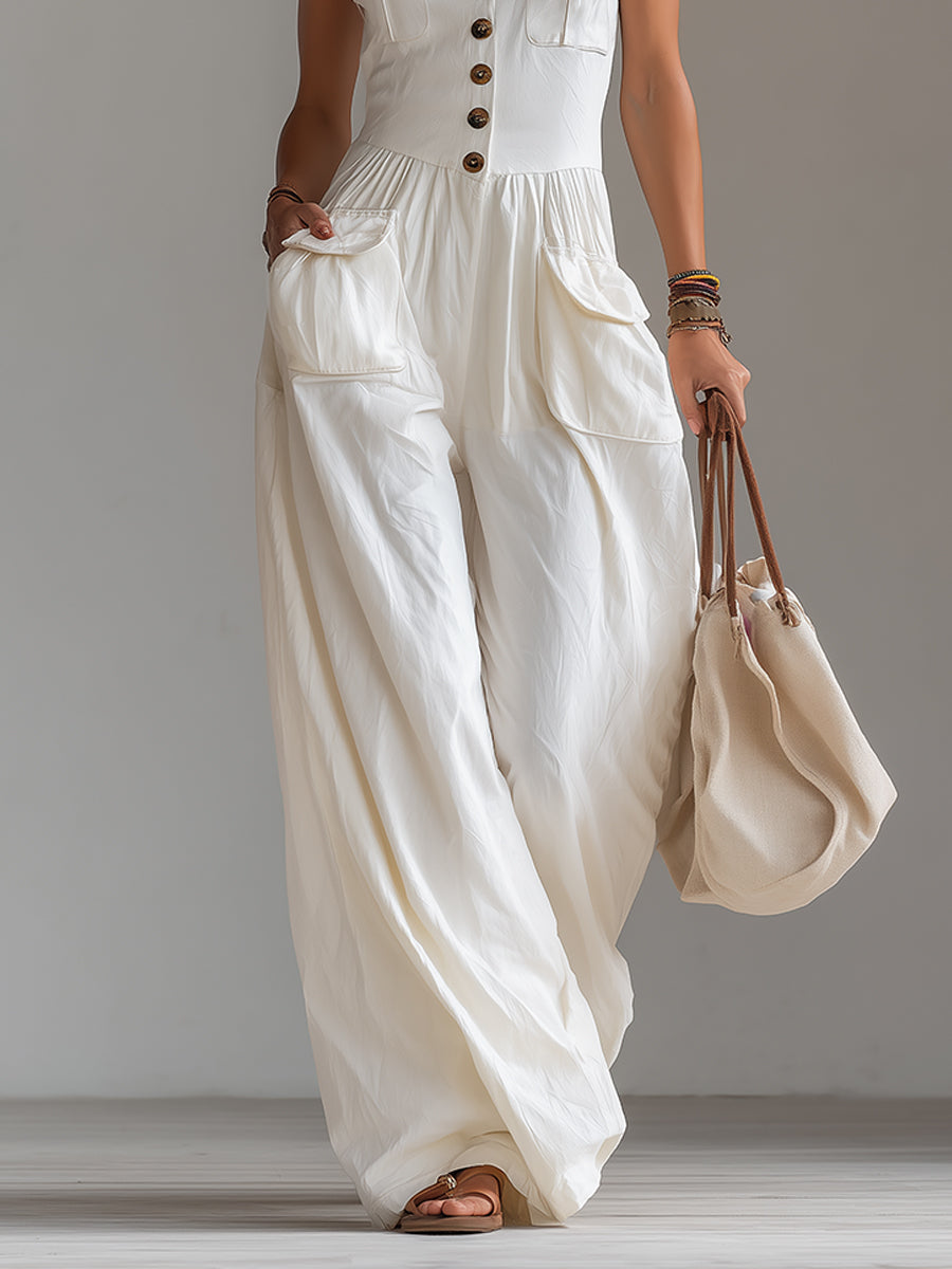 Sienna | Casual Sleeveless Wide-leg Jumpsuit With Patch Pockets