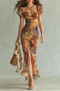 The Rosalie™ | Square-Neck Ruffle Floral Maxi