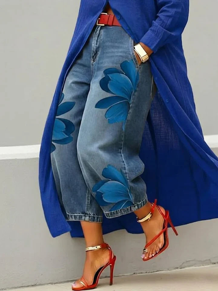 Maud™ - Linen Shirt Dress and Floral Jeans