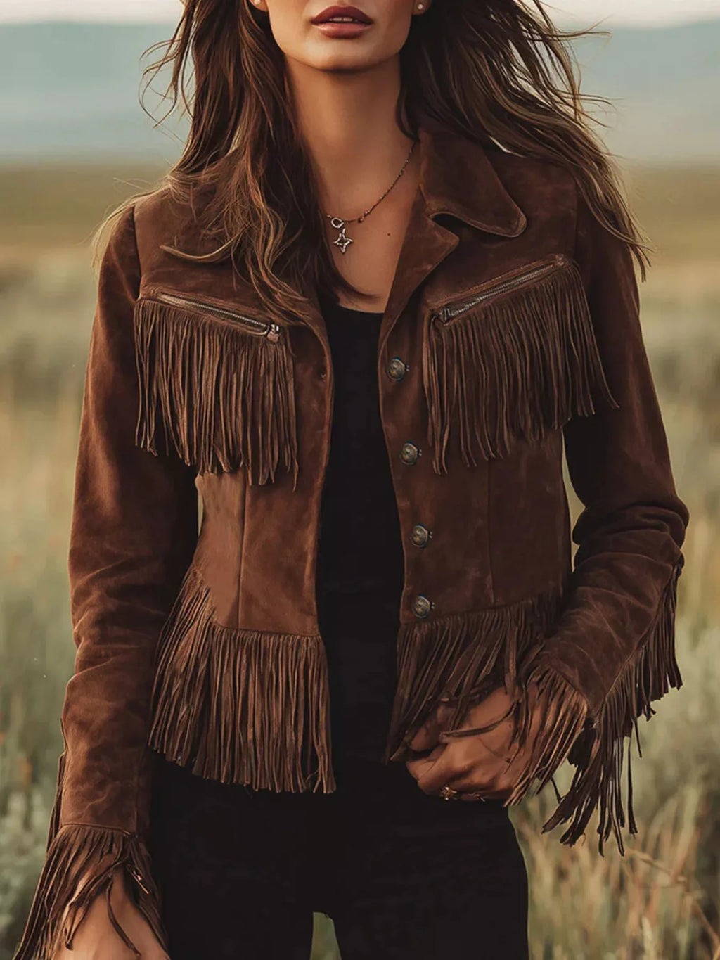 The Dakota™ | Suede Fringe Button-Up Jacket