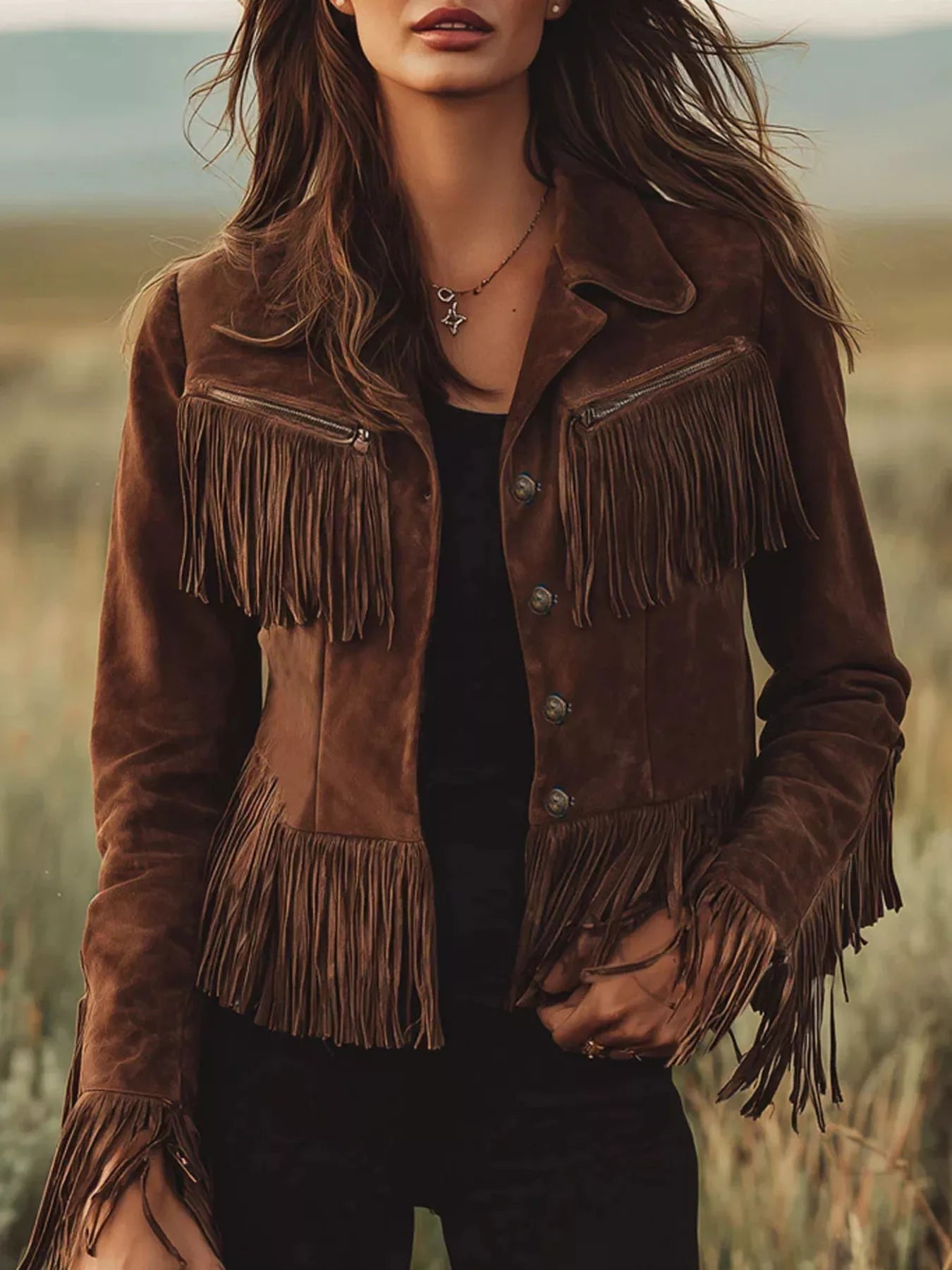 The Dakota™ | Suede Fringe Button-Up Jacket