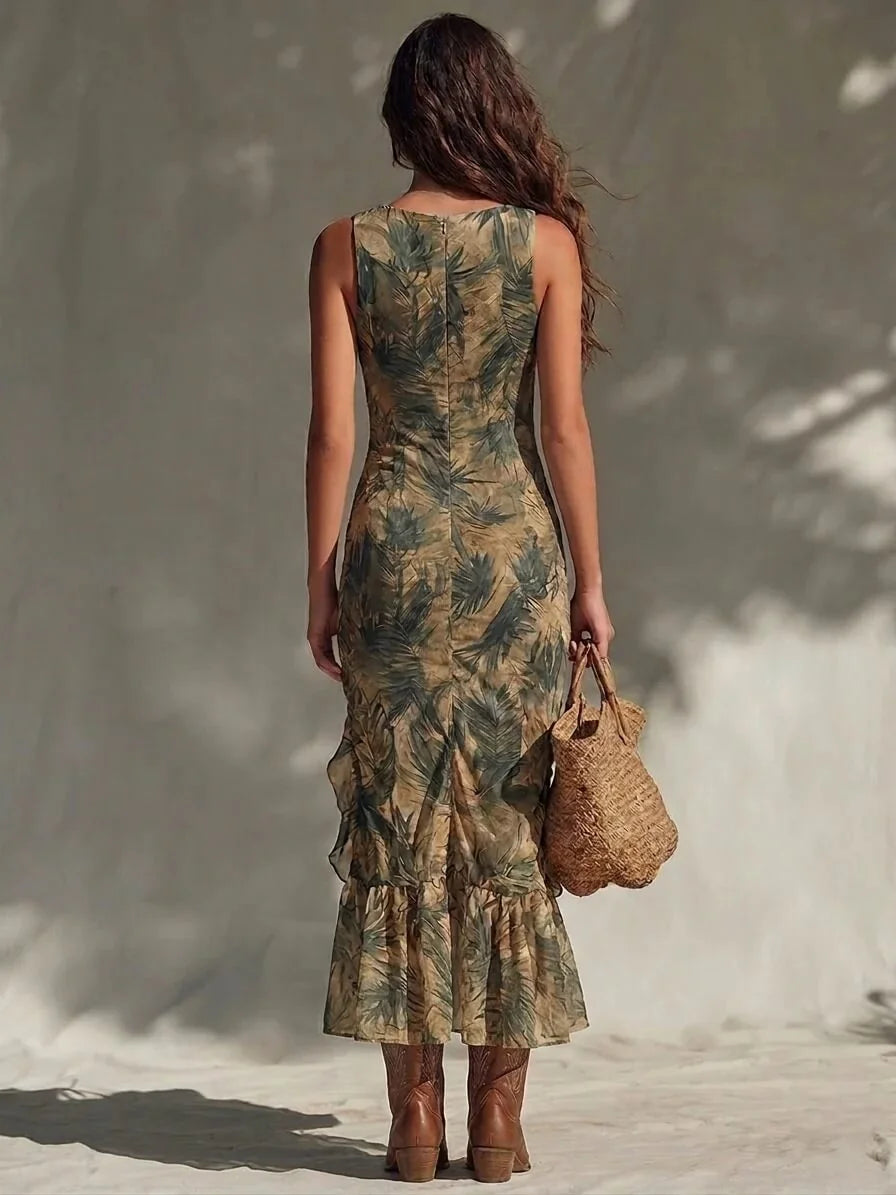 The Kehlani™ | Boho Tropical Ruffle Maxi Dress