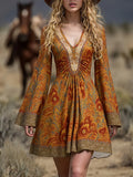 The Freya™ | Vintage Boho Flare-Sleeve Mini Dress