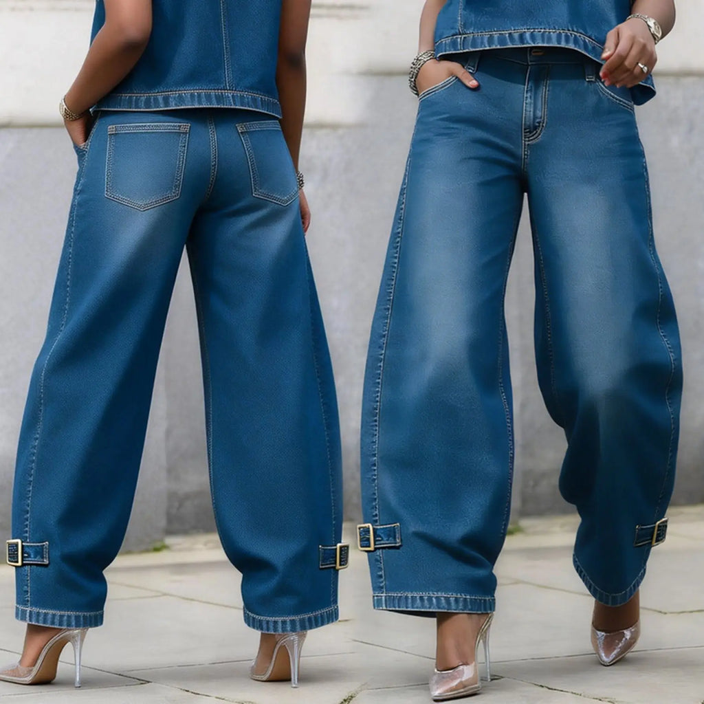 The Marlo™ | Barrel-Leg Buckle Jeans
