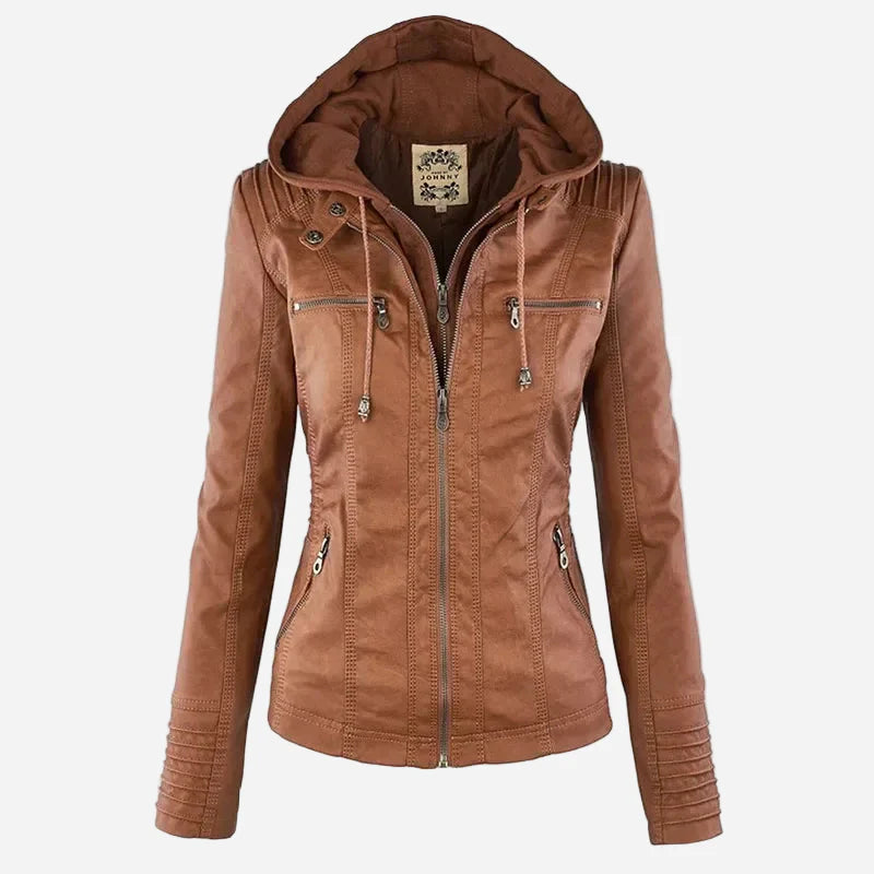 Leather Hooded Jacket "Eva"