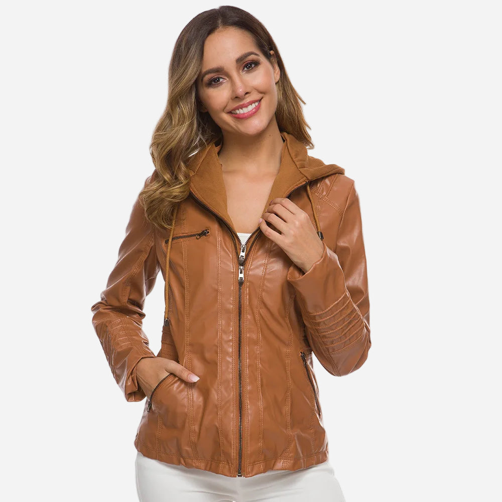 Leather Hooded Jacket "Eva"