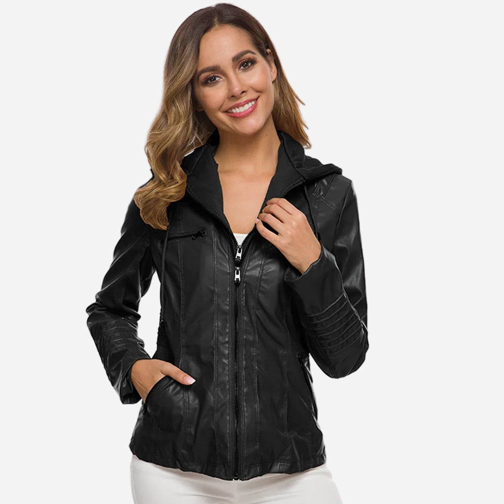 Leather Hooded Jacket "Eva"