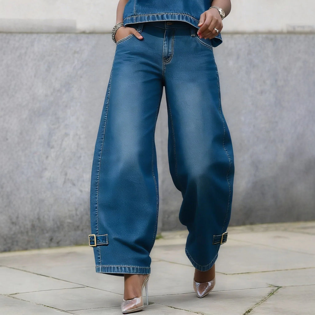 The Marlo™ | Barrel-Leg Buckle Jeans