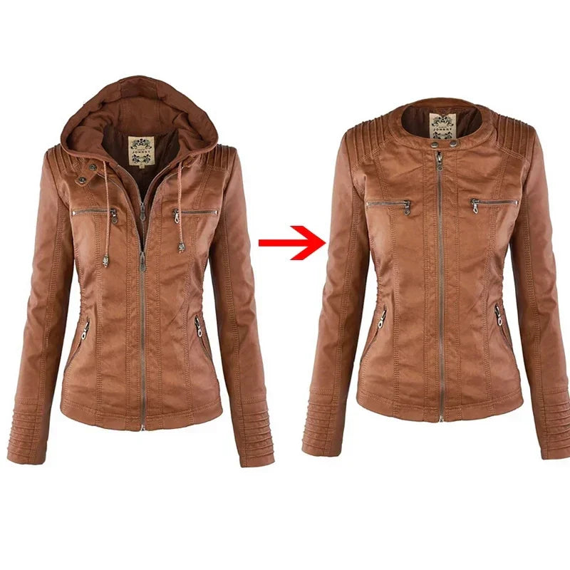 Leather Hooded Jacket "Eva"