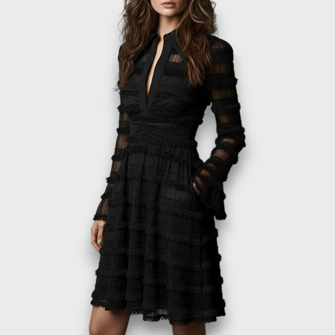 Parisa | Sheer Fringe Midi Dress
