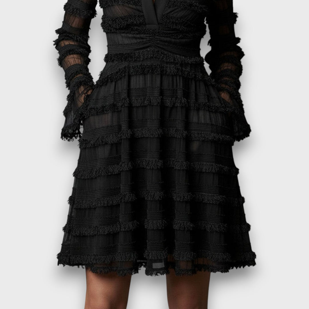 Parisa | Sheer Fringe Midi Dress