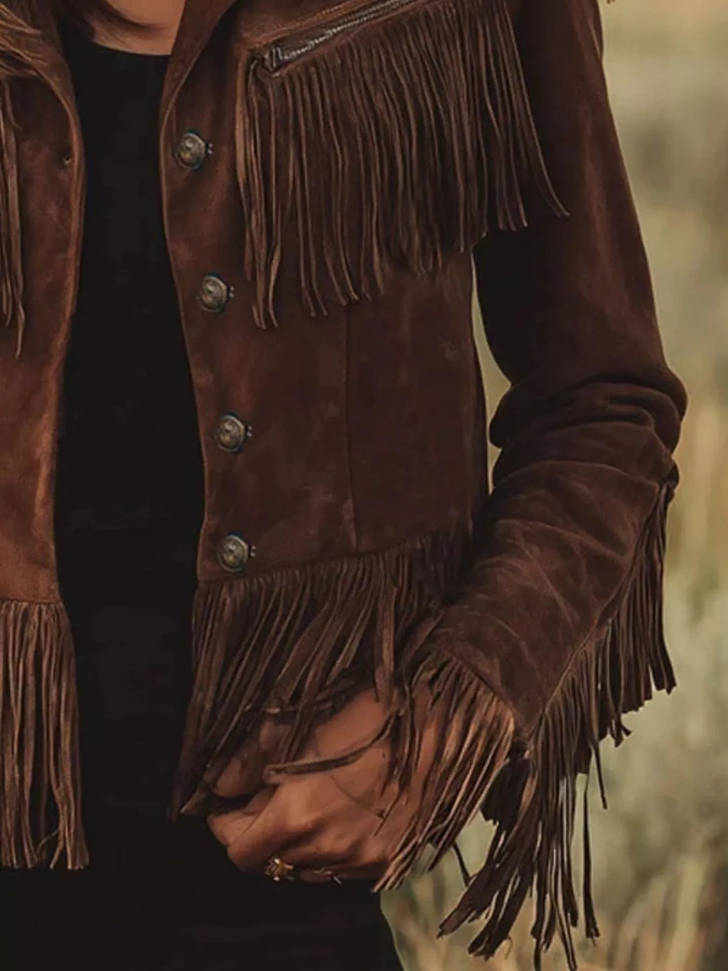 The Dakota™ | Suede Fringe Button-Up Jacket
