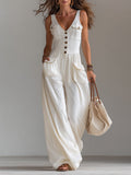 Sienna | Casual Sleeveless Wide-leg Jumpsuit With Patch Pockets