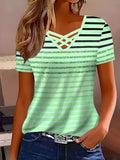 The Harlow — Women's Printed V-Neck Top with Cross-Strap Detail