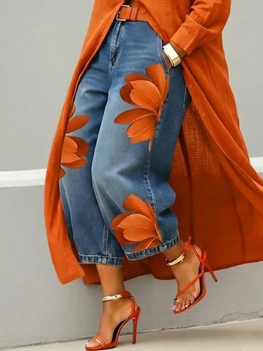 Maud™ - Linen Shirt Dress and Floral Jeans