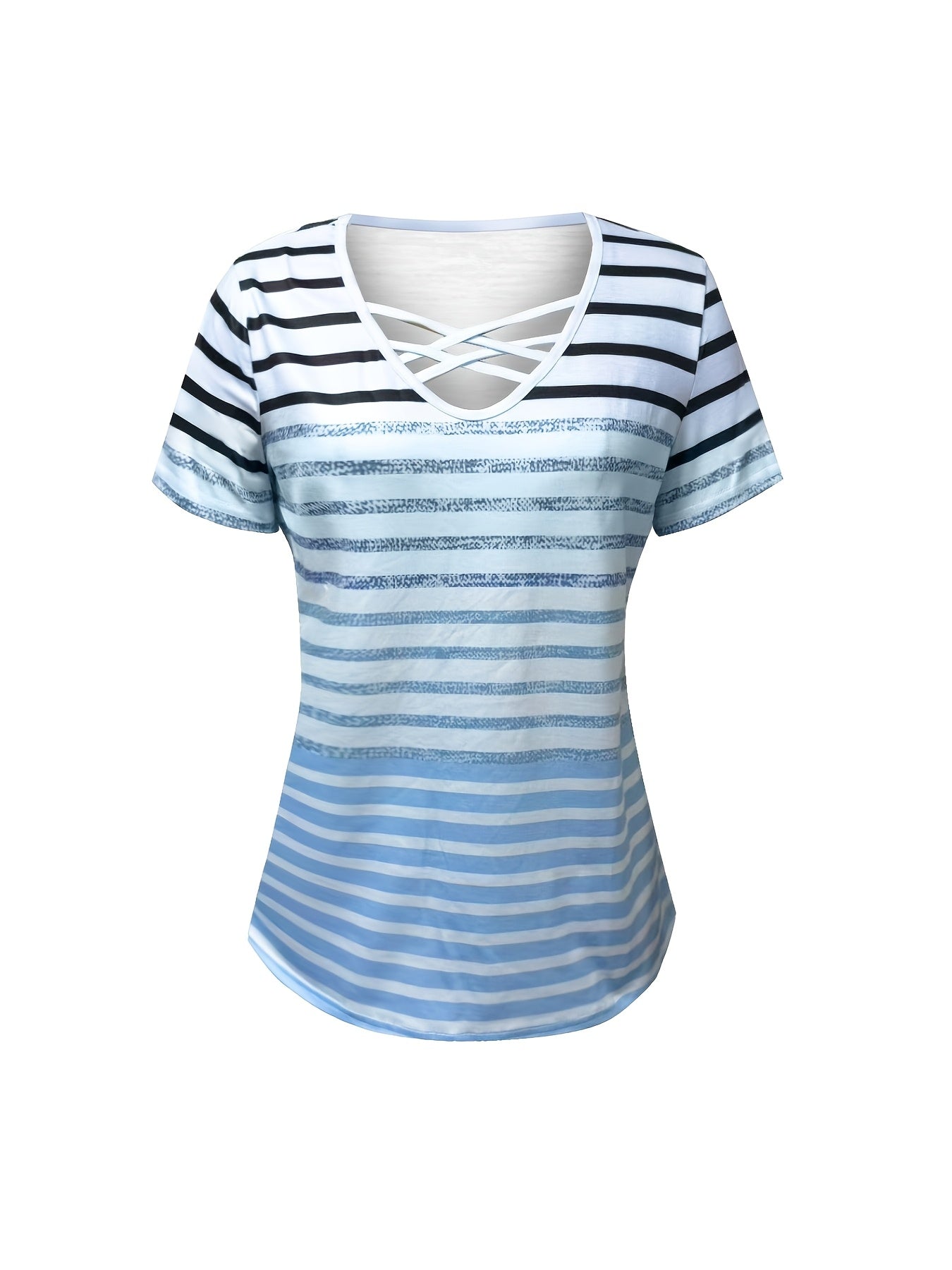 The Harlow — Women's Printed V-Neck Top with Cross-Strap Detail