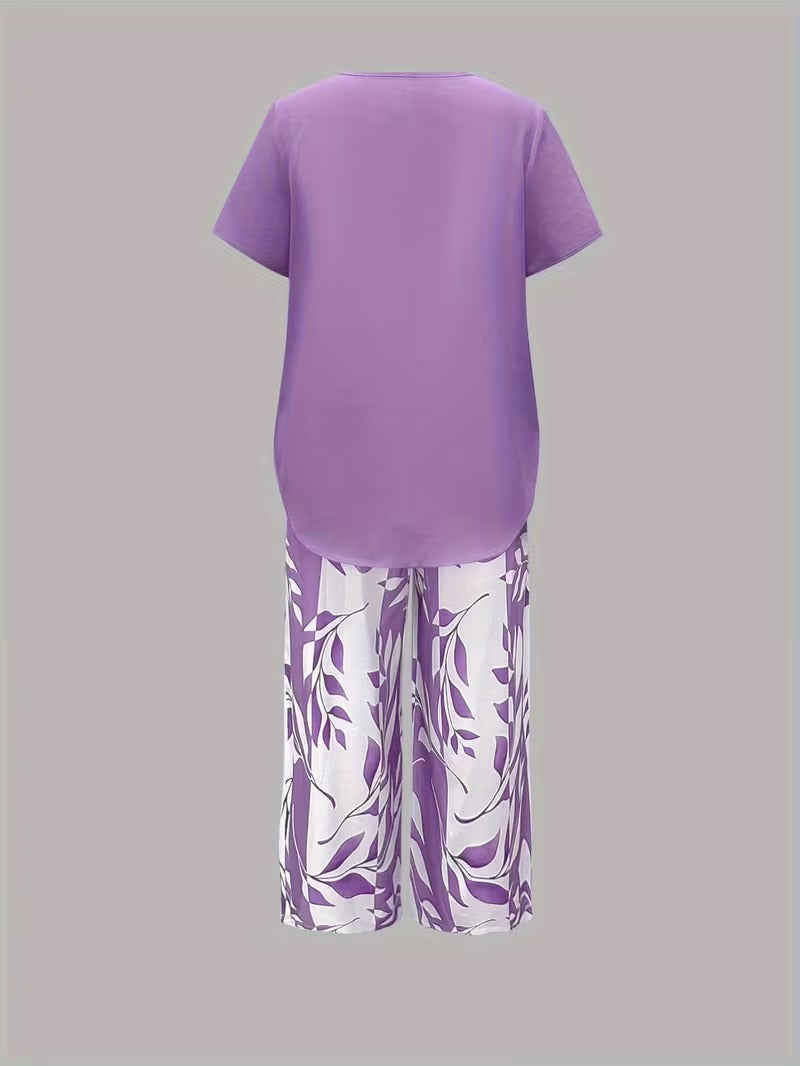 Arvesa | Casual Leaf Print Two Piece Set
