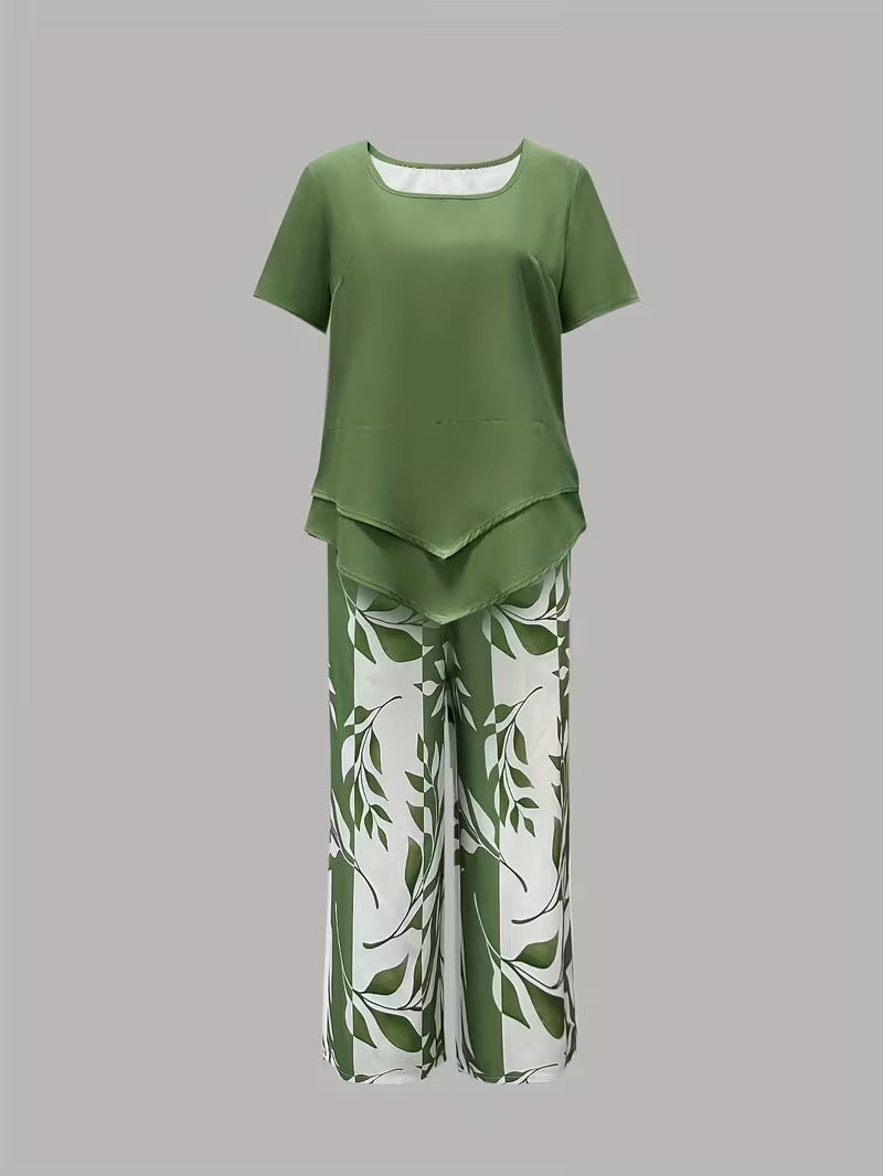 Arvesa | Casual Leaf Print Two Piece Set