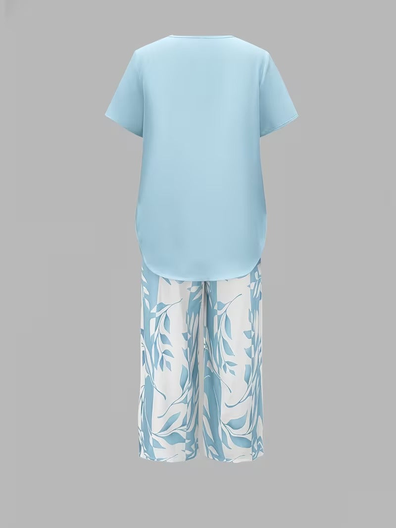 Arvesa | Casual Leaf Print Two Piece Set