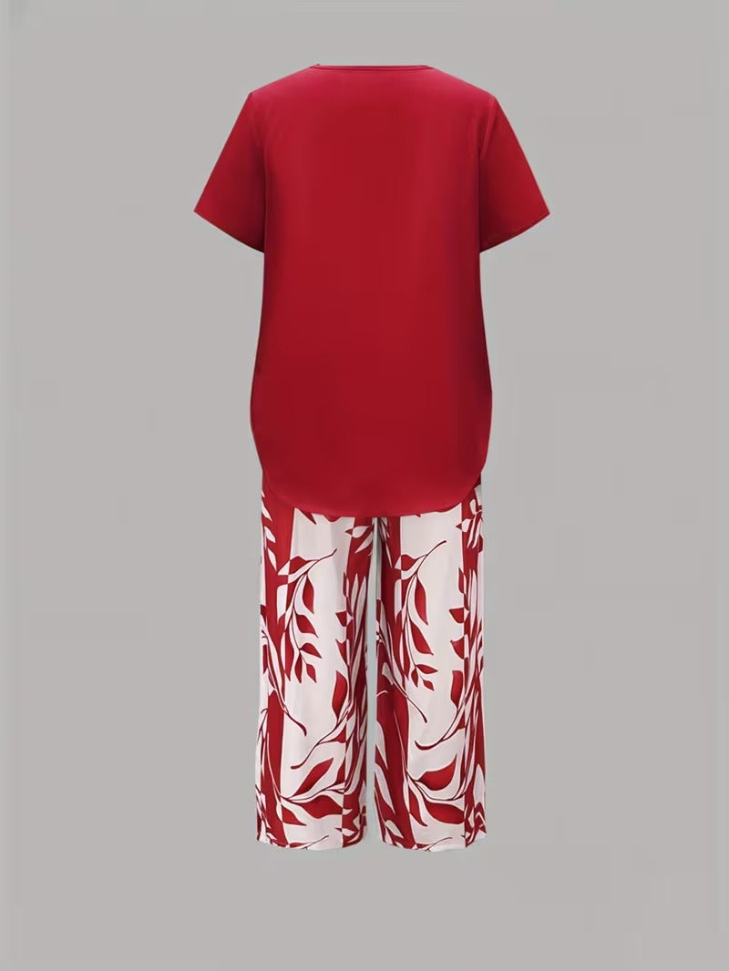 Arvesa | Casual Leaf Print Two Piece Set