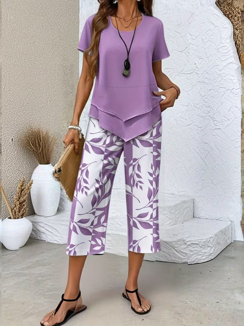 Arvesa | Casual Leaf Print Two Piece Set