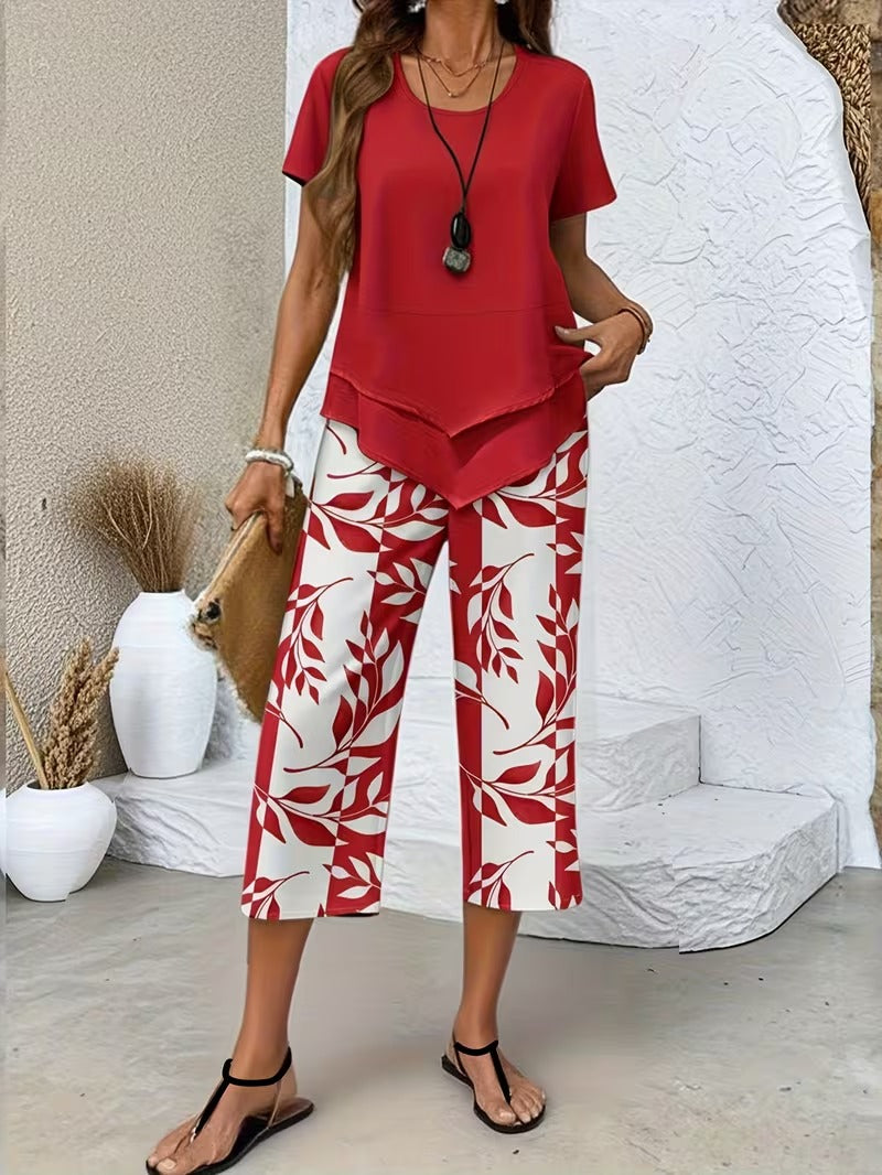 Arvesa | Casual Leaf Print Two Piece Set