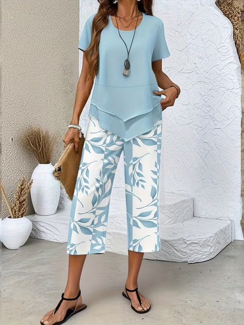 Arvesa | Casual Leaf Print Two Piece Set