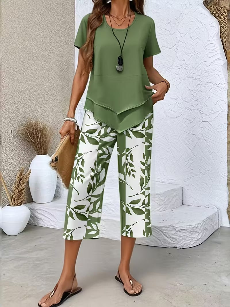 Arvesa | Casual Leaf Print Two Piece Set