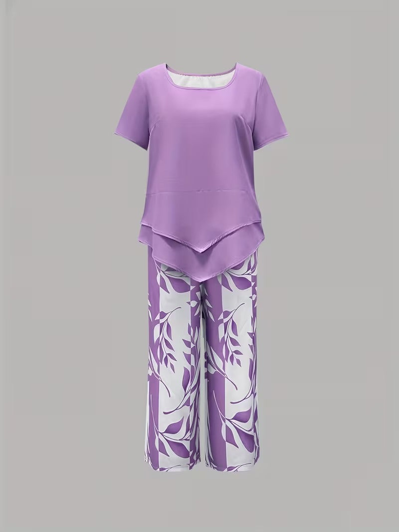 Arvesa | Casual Leaf Print Two Piece Set