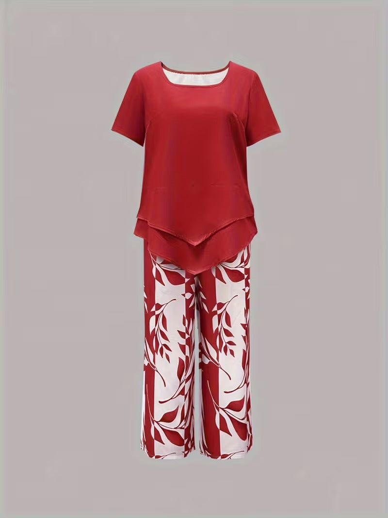 Arvesa | Casual Leaf Print Two Piece Set