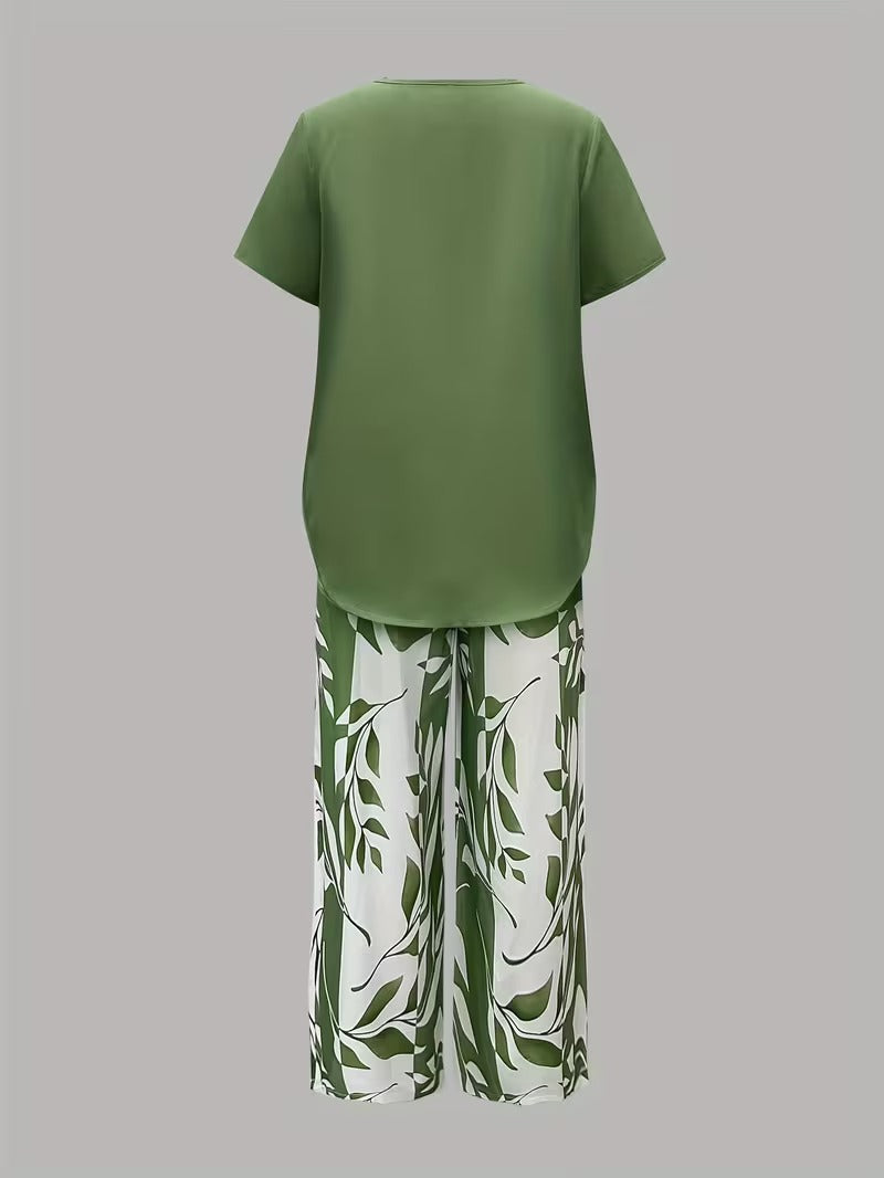 Arvesa | Casual Leaf Print Two Piece Set