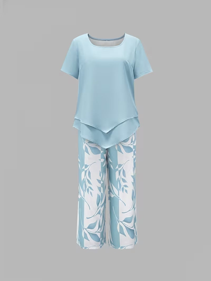 Arvesa | Casual Leaf Print Two Piece Set