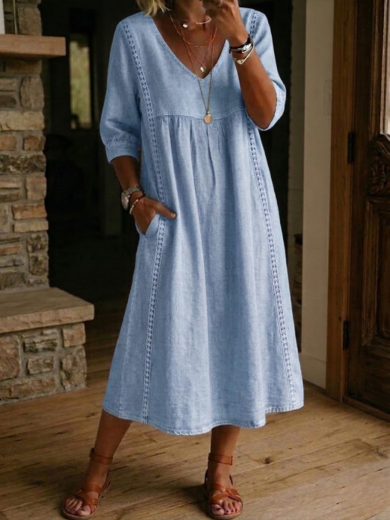 The Clara™| Loose-Fitting Lace Linen-Cotton Dress