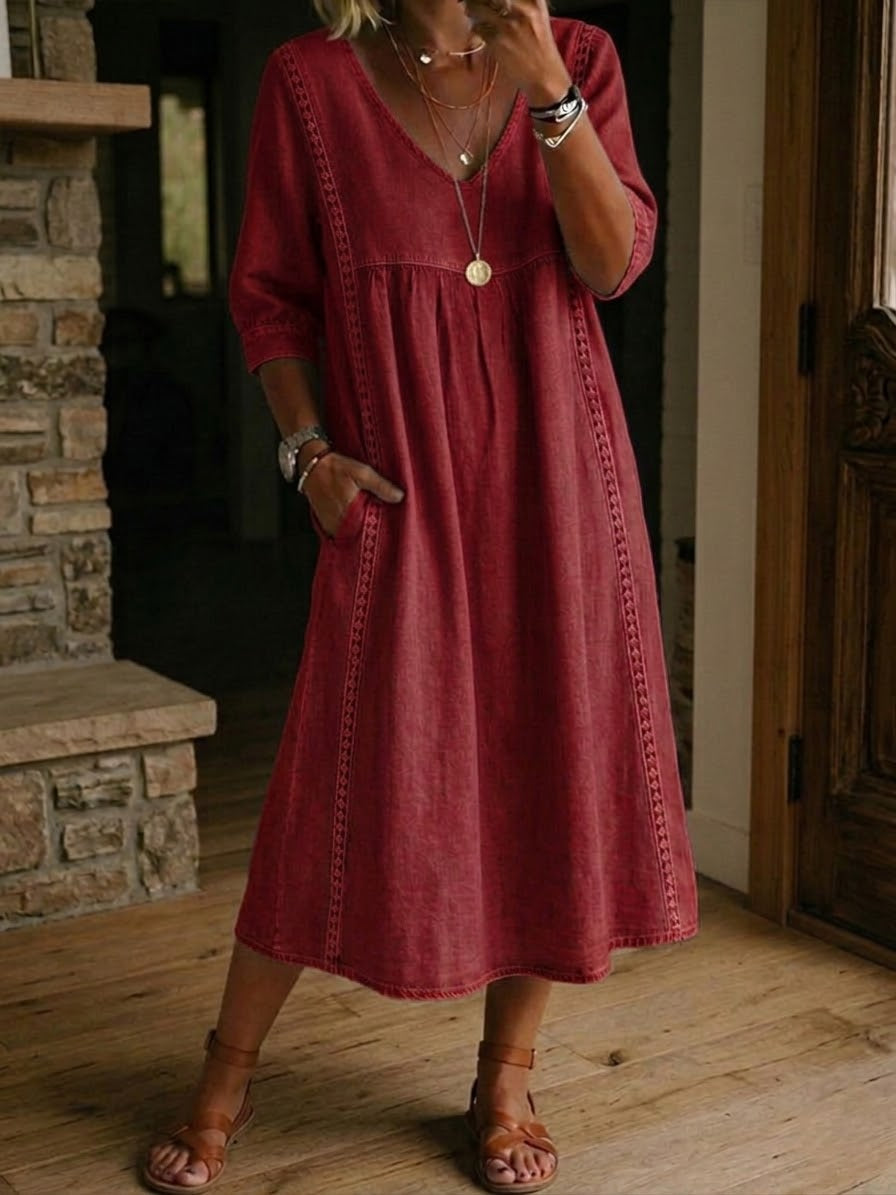 The Clara™| Loose-Fitting Lace Linen-Cotton Dress