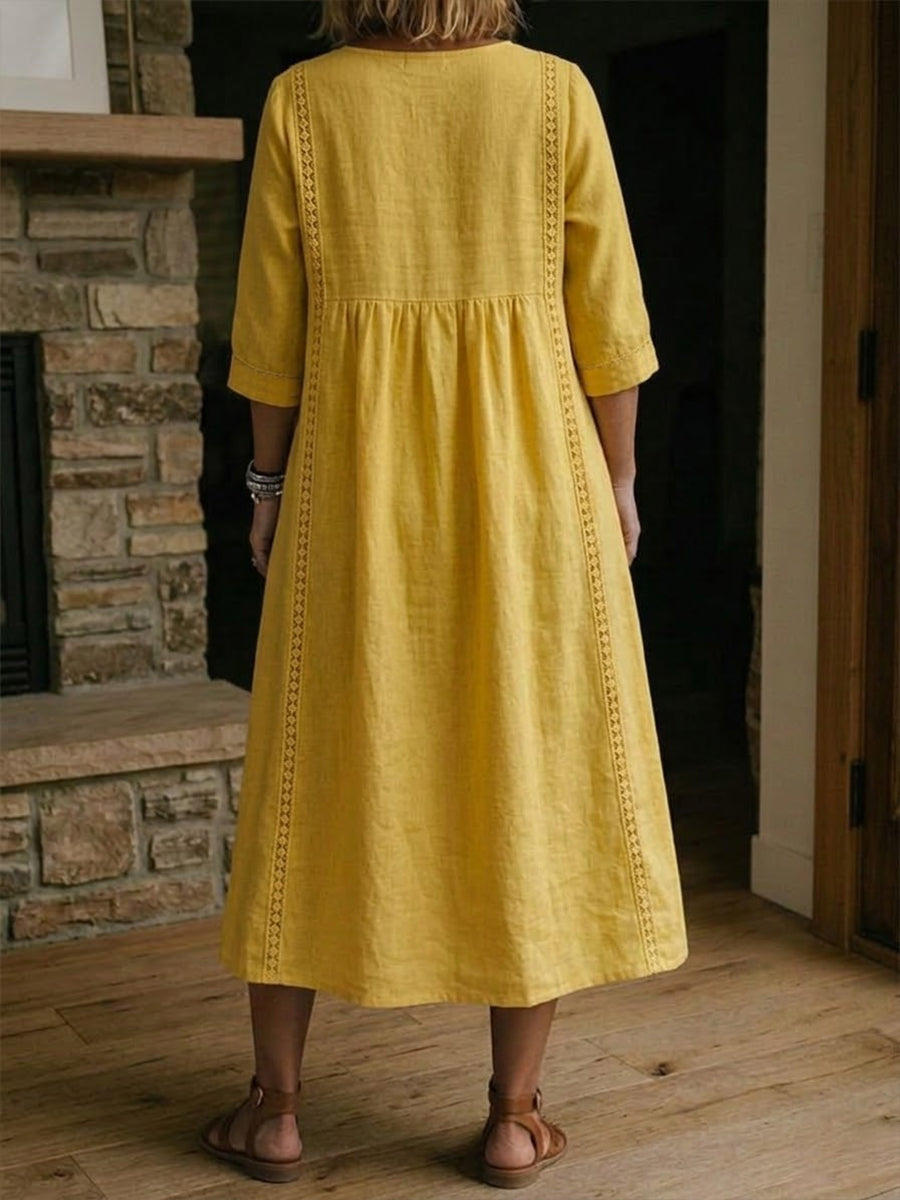 The Clara™| Loose-Fitting Lace Linen-Cotton Dress